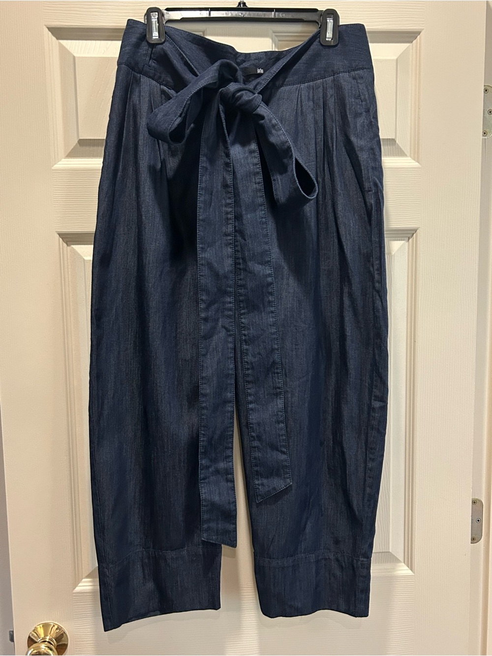 High-Rise Navy Cropped Tie-Waist Jeans